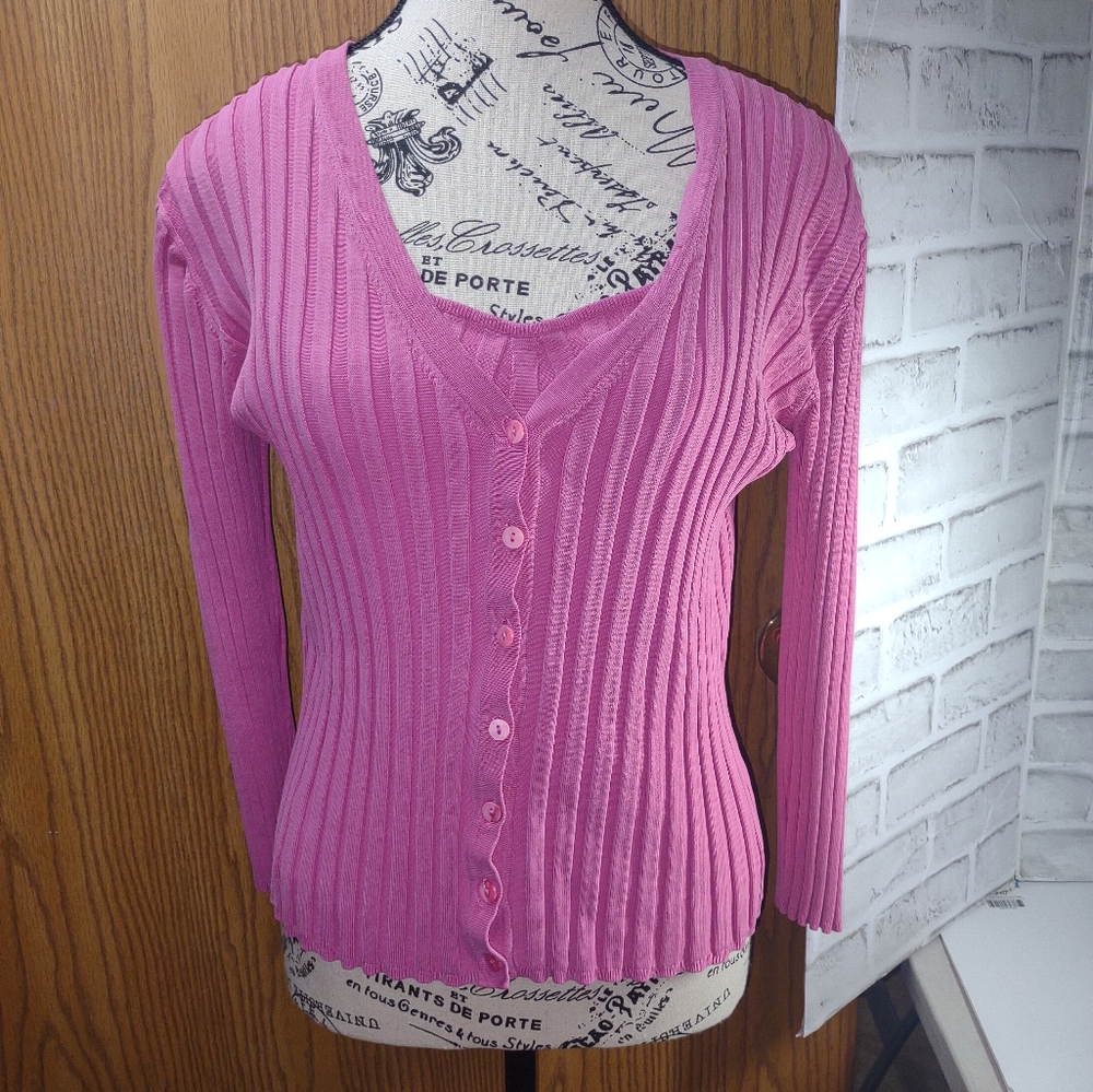 S Women's Pink Ribbed Sweater And Tank